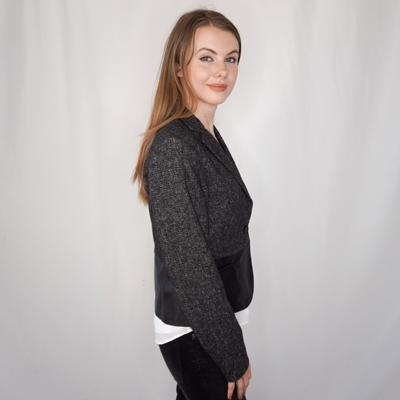 THEORY Camberley Tweed Jacket w Leather Panels 420 - Picture 2 of 6